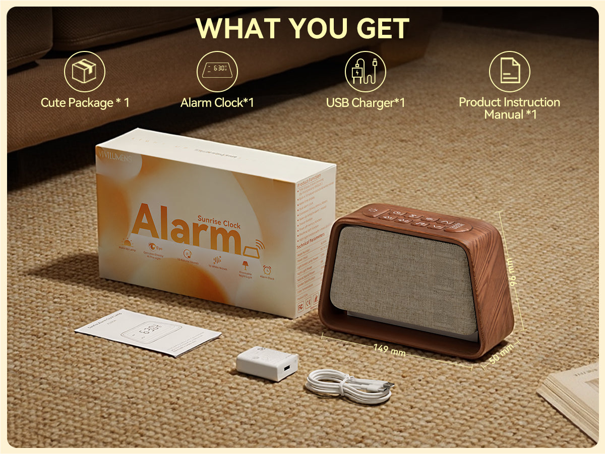 Vivilumens Alarm Clock with White Noise Machine Night Light for Bedroom - Dark Wood