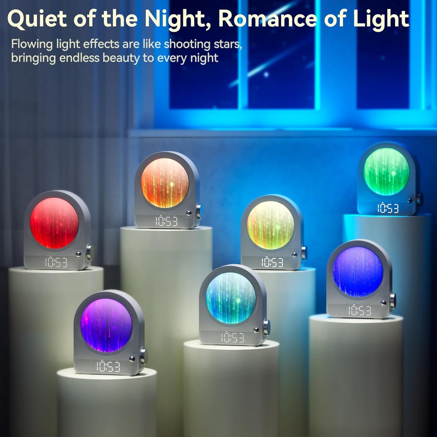 Vivilumens Sunrise Alarm Clock with Sound Machine & Meteor Night Light – Gentle Wake-Up Light for Heavy Sleepers