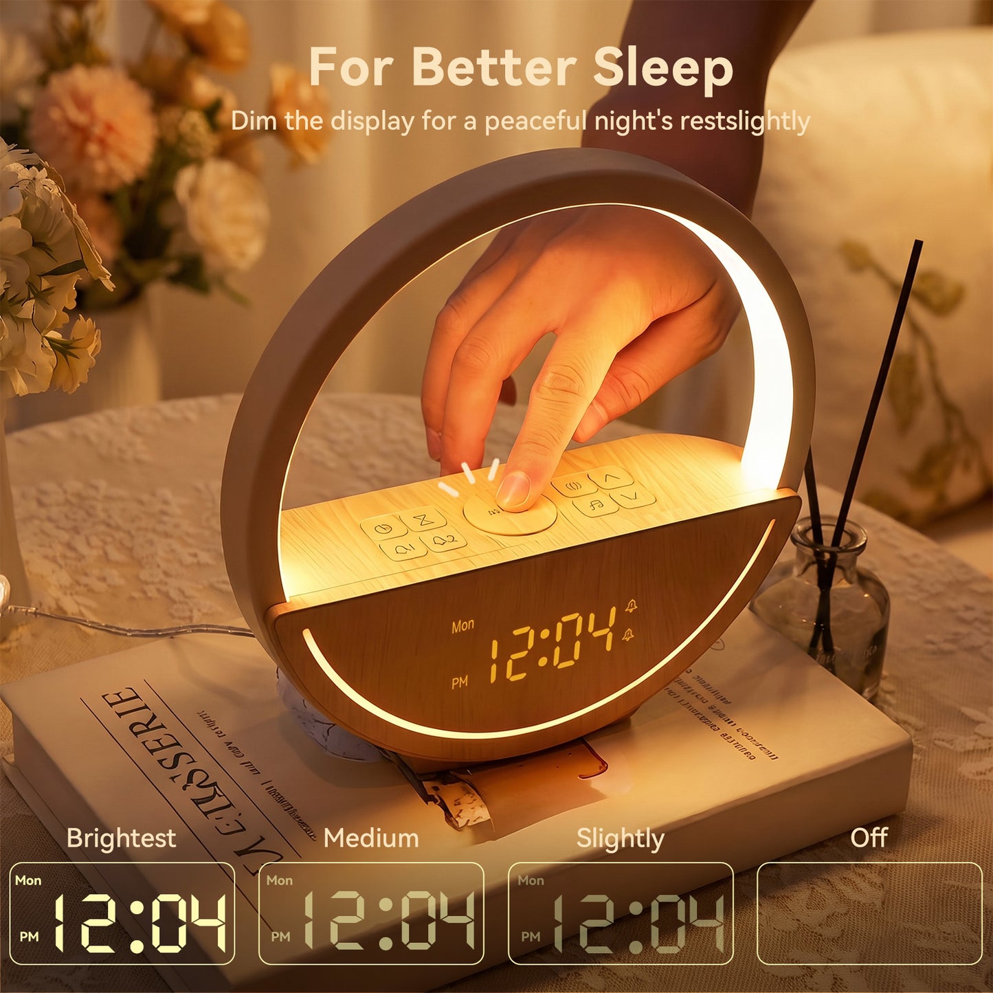 Vivilumens Sunrise Alarm Clock with Sound Machine & Night Light - Light Wood