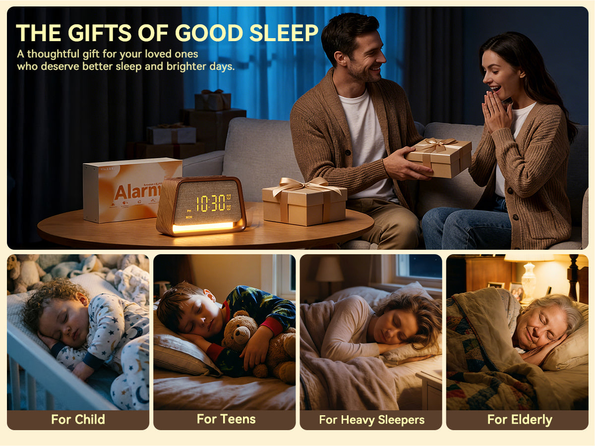 Vivilumens Alarm Clock with White Noise Machine Night Light for Bedroom - Dark Wood