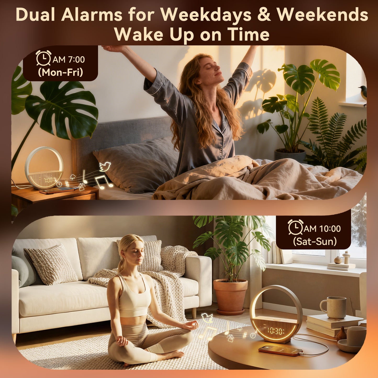 Vivilumens Sunrise Alarm Clock with White Noise, Dual Alarm & Touch Night Light