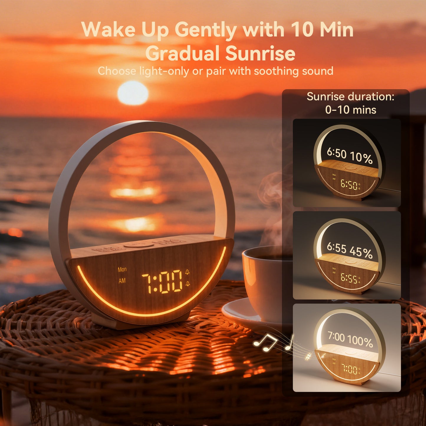 Vivilumens Sunrise Alarm Clock with White Noise, Dual Alarm & Touch Night Light
