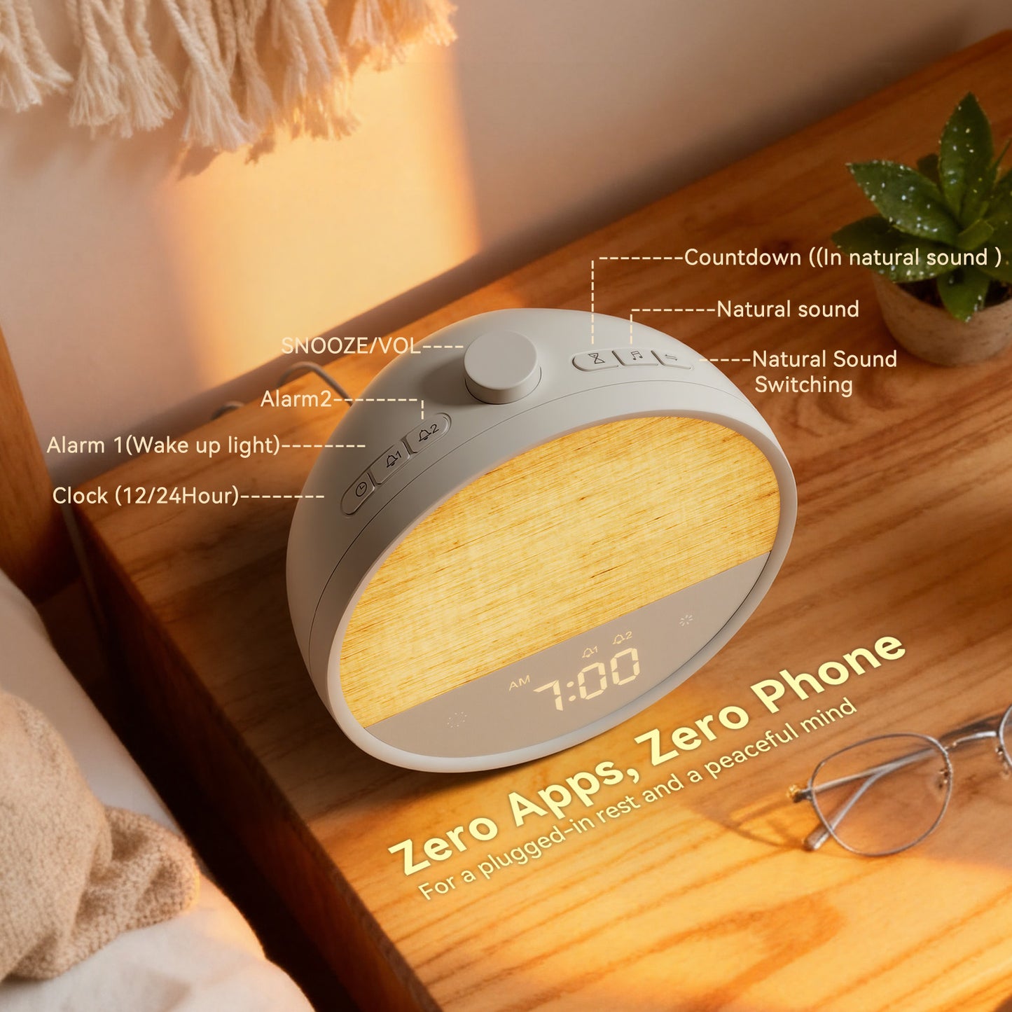 Lattle Sunrise Alarm Clock – Gentle Wake-Up Light, Sound Machine & Dual Alarms, RGB Night Lamp