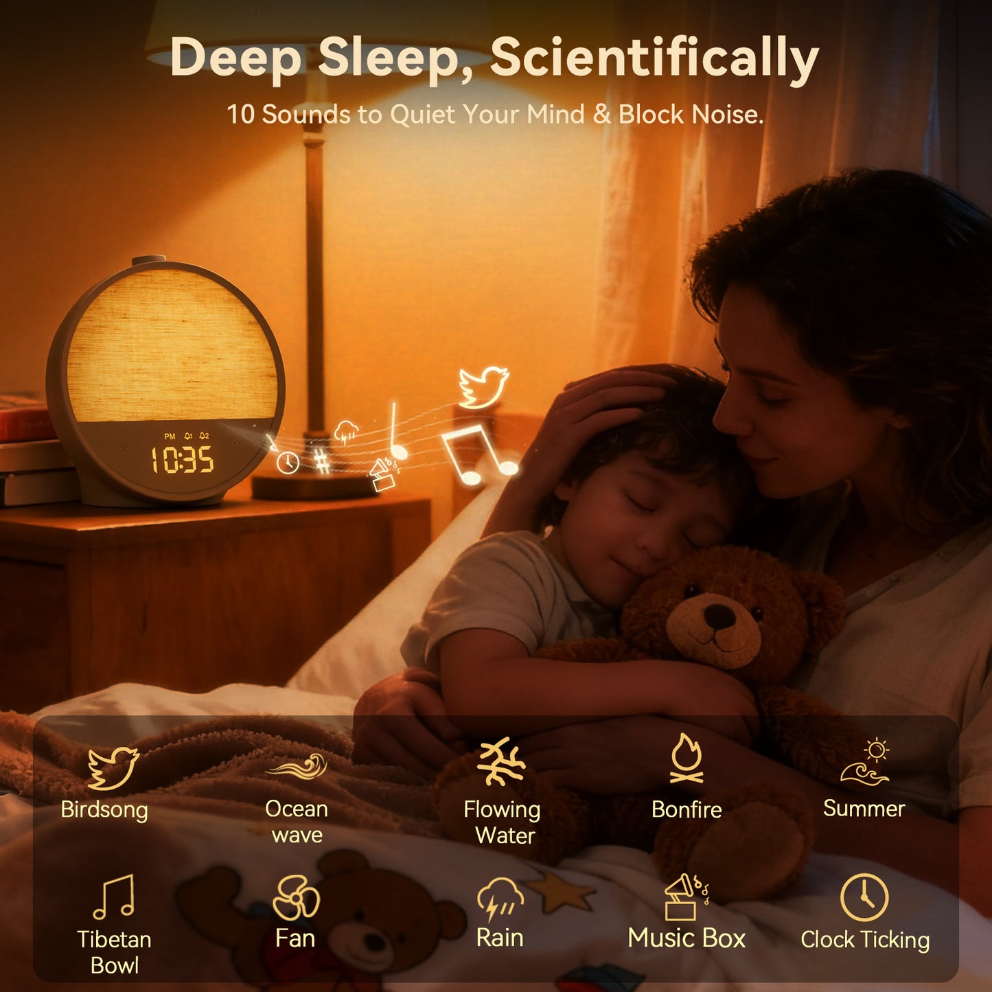 Lattle Sunrise Alarm Clock – Gentle Wake-Up Light, Sound Machine & Dual Alarms, RGB Night Lamp