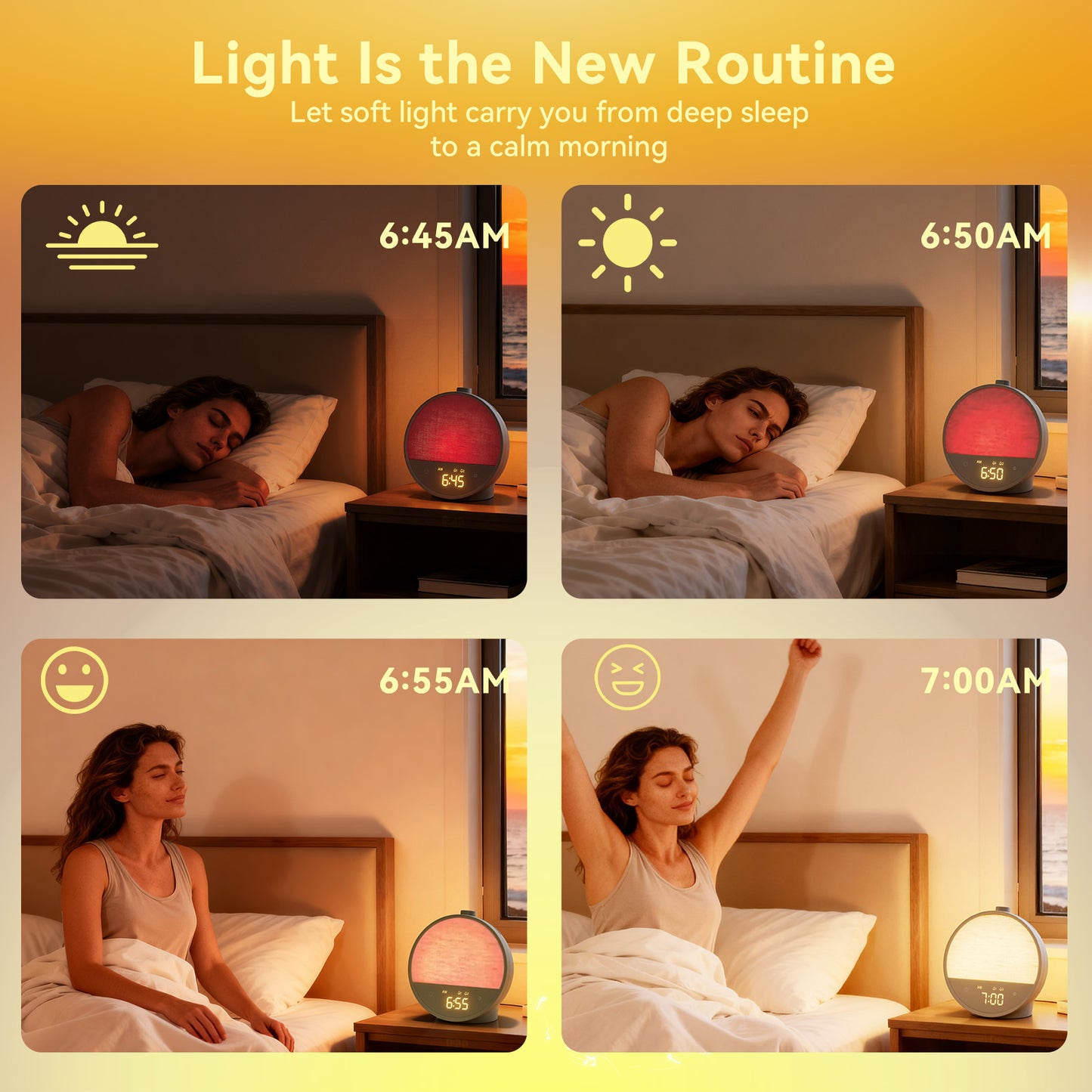 Lattle Sunrise Alarm Clock – Gentle Wake-Up Light, Sound Machine & Dual Alarms, RGB Night Lamp