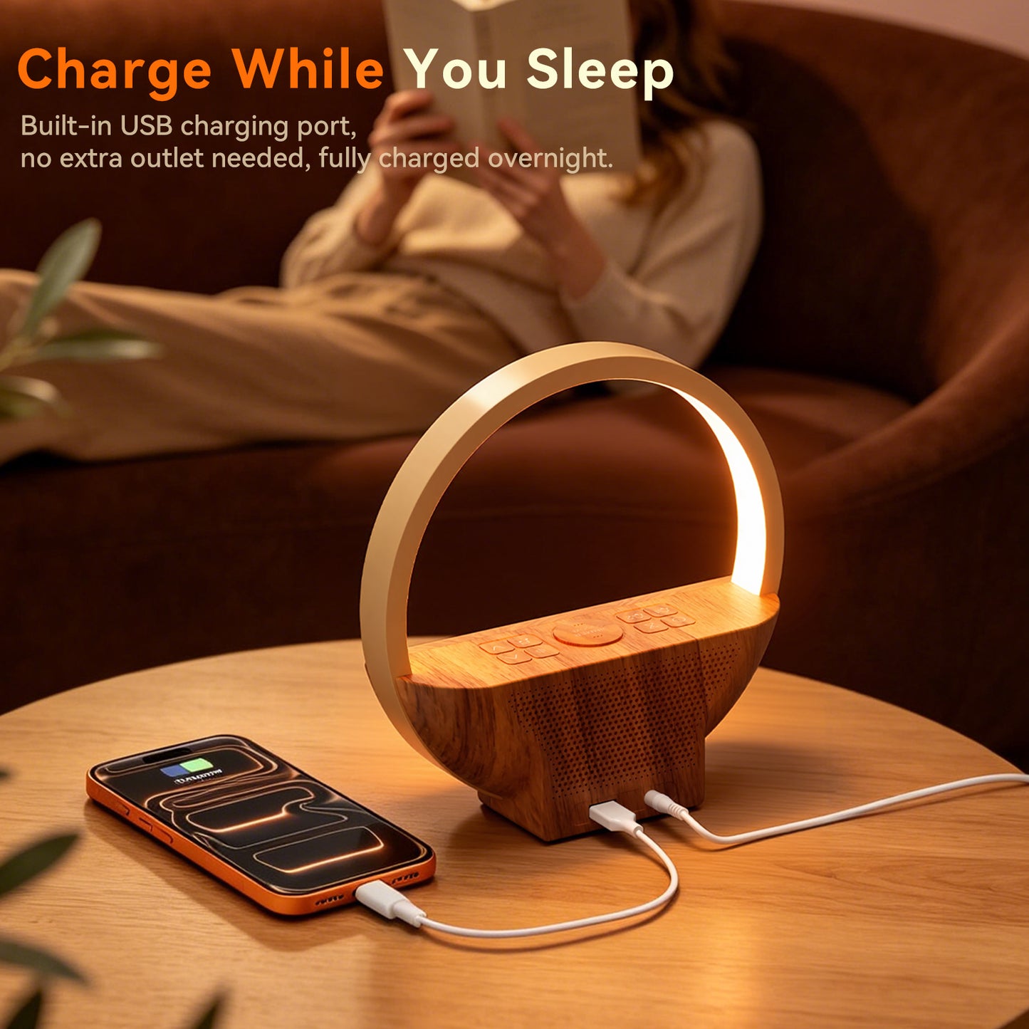 Vivilumens Sunrise Alarm Clock with Sound Machine & Night Light - Dark Wood