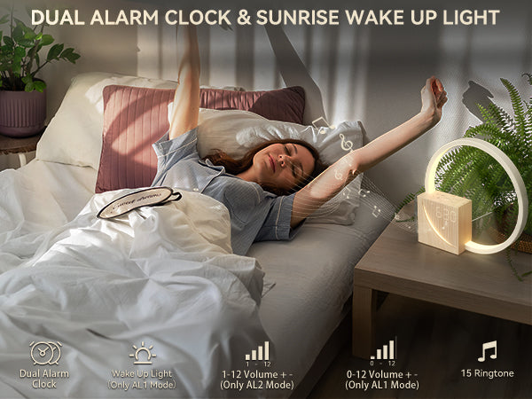 Vivilumens 5 in 1 Sunrise Alarm Clock with White Noise, Touch Night Light & Snooze