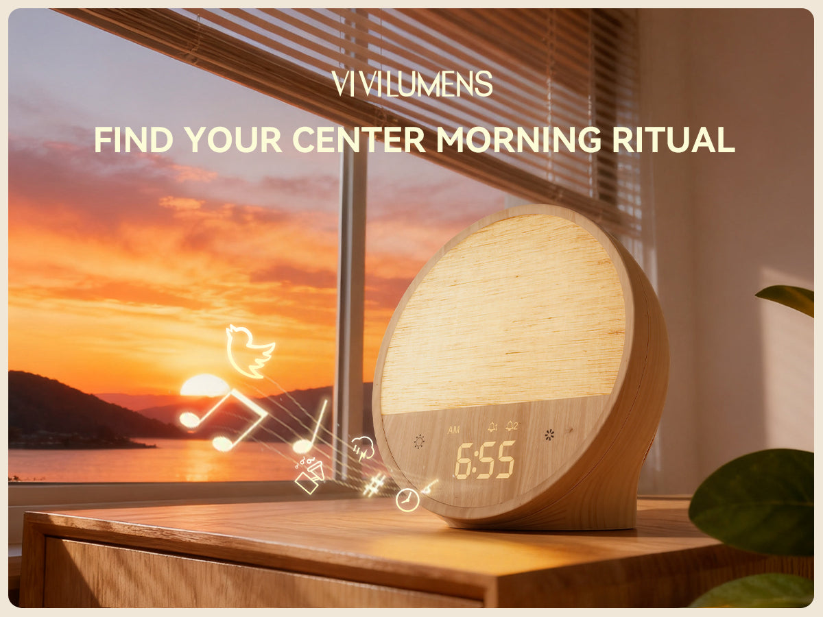 Wood Grain Sunrise Alarm Clock – Gentle Wake-Up Light, Sound Machine & Dual Alarms, RGB Night Lamp