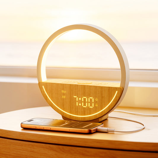 Vivilumens Sunrise Alarm Clock with Sound Machine & Night Light - Light Wood