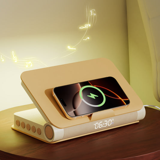 Vivilumens Book Lamp Sunrise Alarm Clock – Wake-Up Light & Wireless Charging – Apricot Yellow