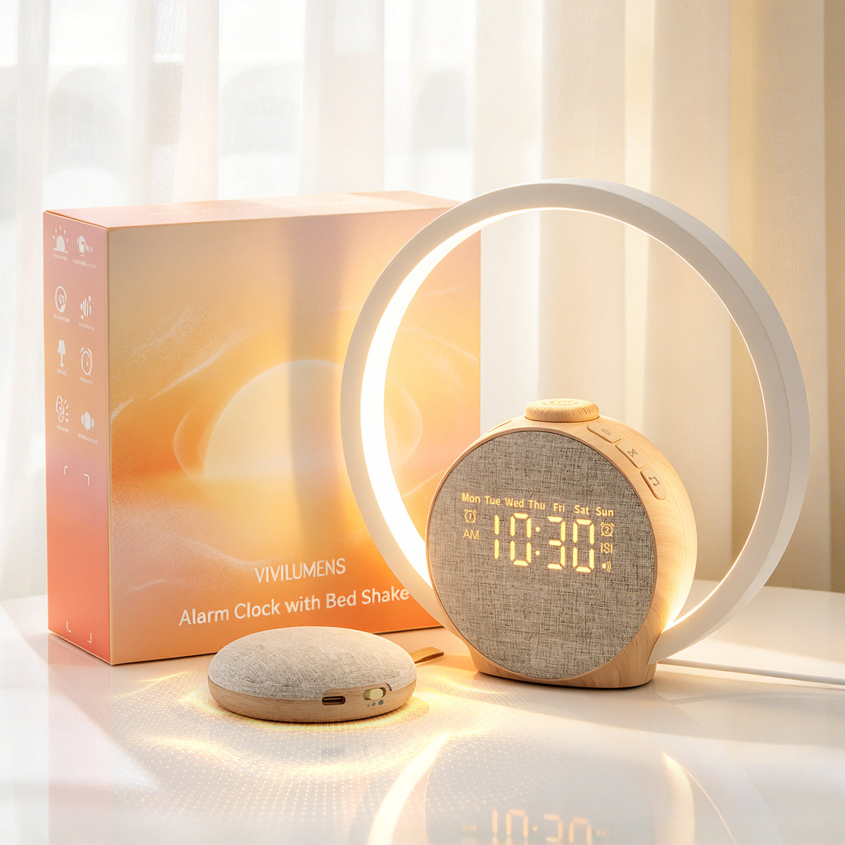 Vivilumens Loud Alarm Clock for Heavy Sleepers with Wireless Bed Shaker