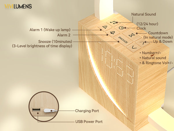 Vivilumens 5 in 1 Sunrise Alarm Clock with White Noise, Touch Night Light & Snooze