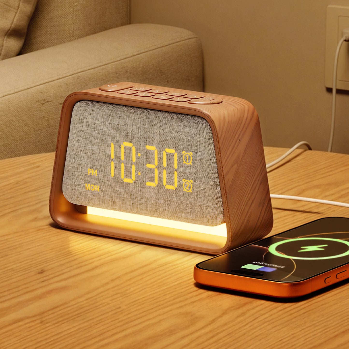 Vivilumens Alarm Clock with White Noise Machine Night Light for Bedroom - Dark Wood