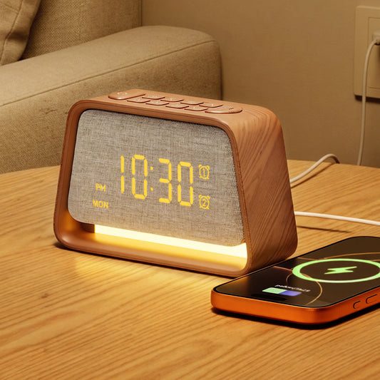 Vivilumens Alarm Clock with White Noise Machine Night Light for Bedroom - Dark Wood