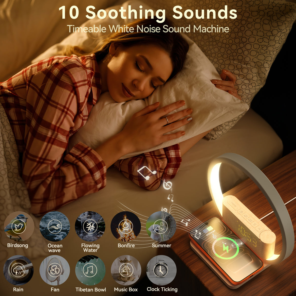 Vivilumens Sunrise Alarm Clock – Wake-Up Light, Wireless Charging & White Noise