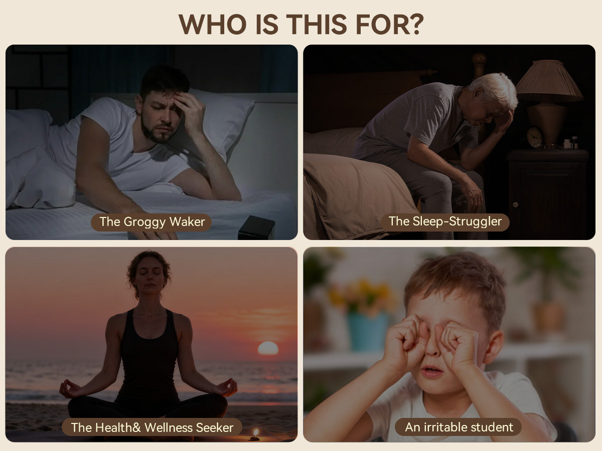 Wood Grain Sunrise Alarm Clock – Gentle Wake-Up Light, Sound Machine & Dual Alarms, RGB Night Lamp