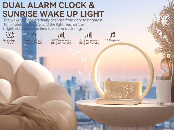 Vivilumens 5-in-1 Sunrise Alarm Clock with Wireless Charger & White Noise