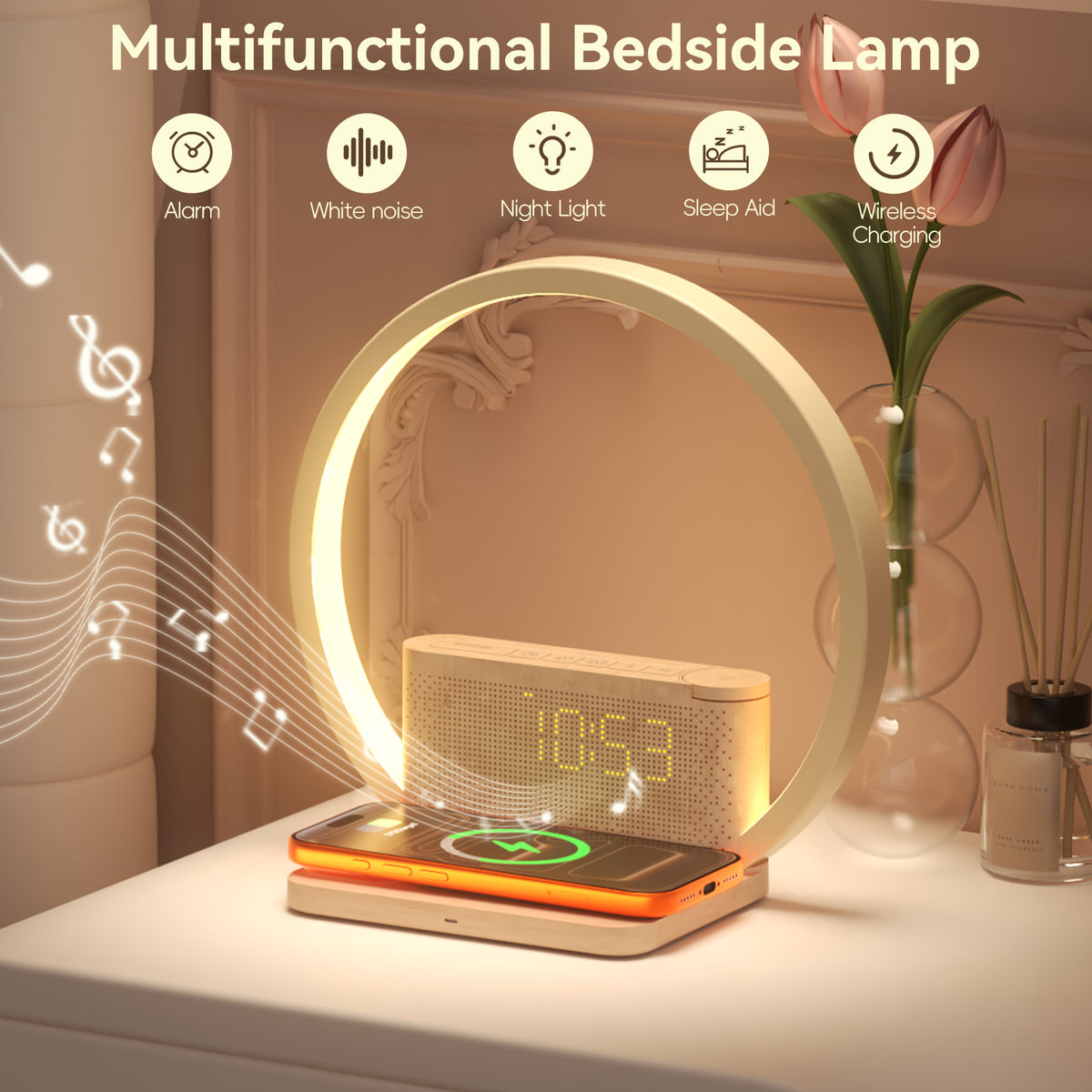 Vivilumens Sunrise Alarm Clock – Wake-Up Light, Wireless Charging & White Noise
