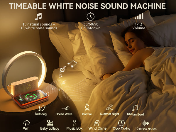 Vivilumens Sunrise Alarm Clock – Wake-Up Light, Wireless Charging & White Noise