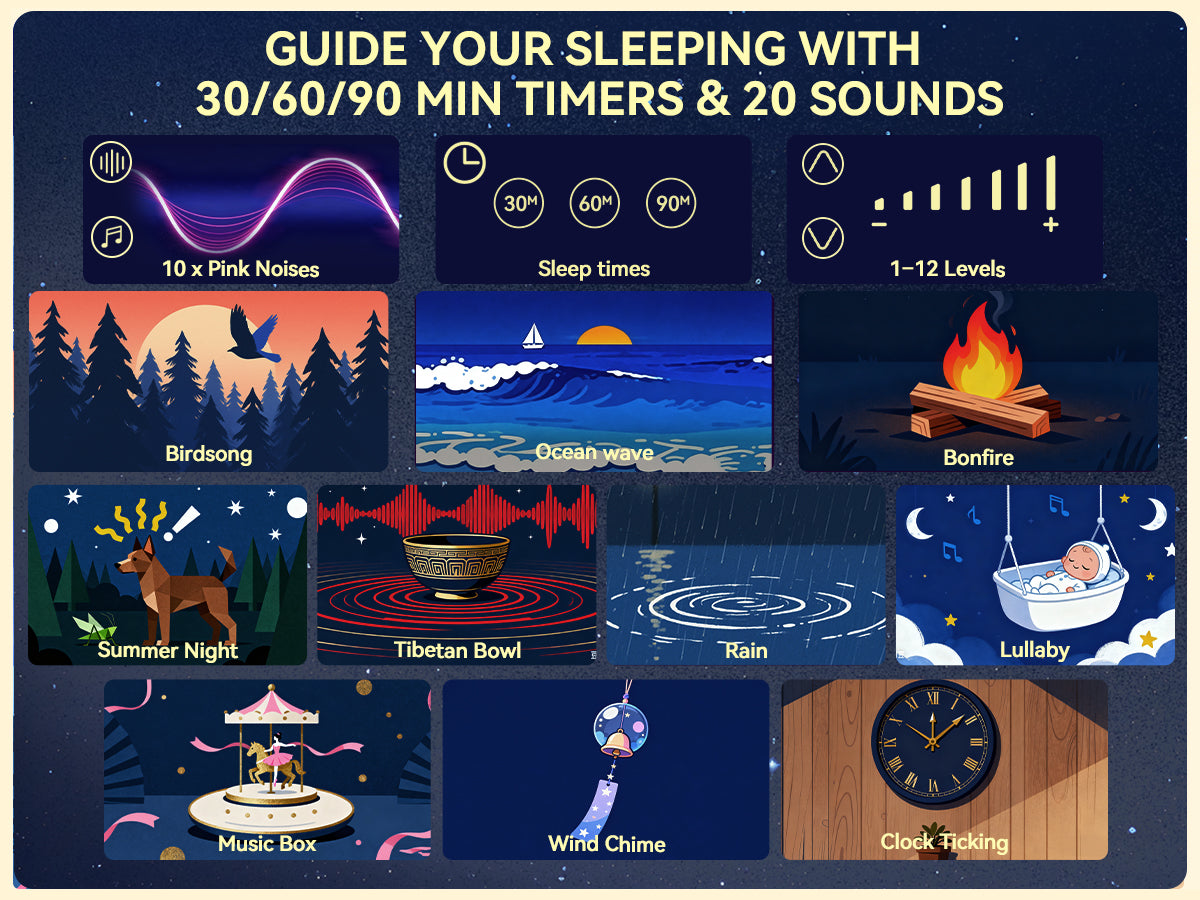 Vivilumens Alarm Clock with White Noise Machine Night Light for Bedroom - Dark Wood