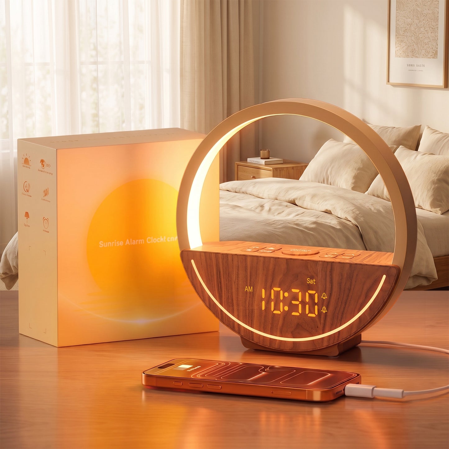 Vivilumens Sunrise Alarm Clock with Sound Machine & Night Light - Dark Wood