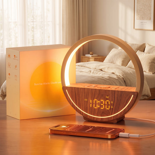 Vivilumens Sunrise Alarm Clock with Sound Machine & Night Light - Dark Wood