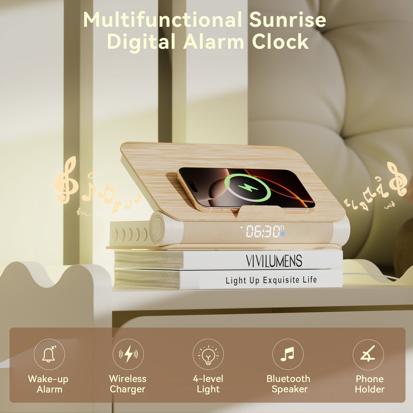 Book-Shaped Sunrise Alarm Clock-Wood gain