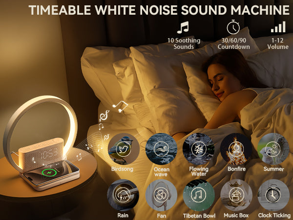 Vivilumens 5-in-1 Sunrise Alarm Clock with Wireless Charger & White Noise
