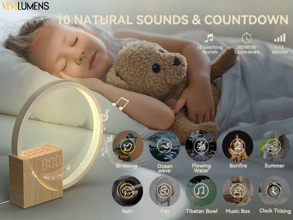 Vivilumens 5 in 1 Sunrise Alarm Clock with White Noise, Touch Night Light & Snooze