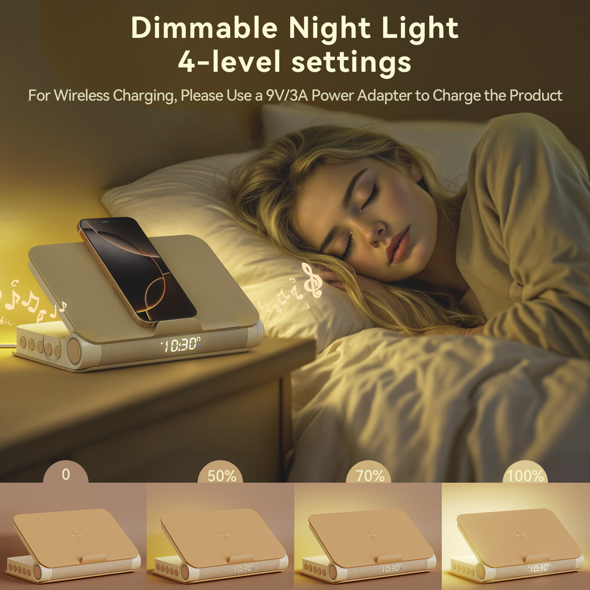 Vivilumens Book Lamp Sunrise Alarm Clock – Wake-Up Light & Wireless Charging – Apricot Yellow