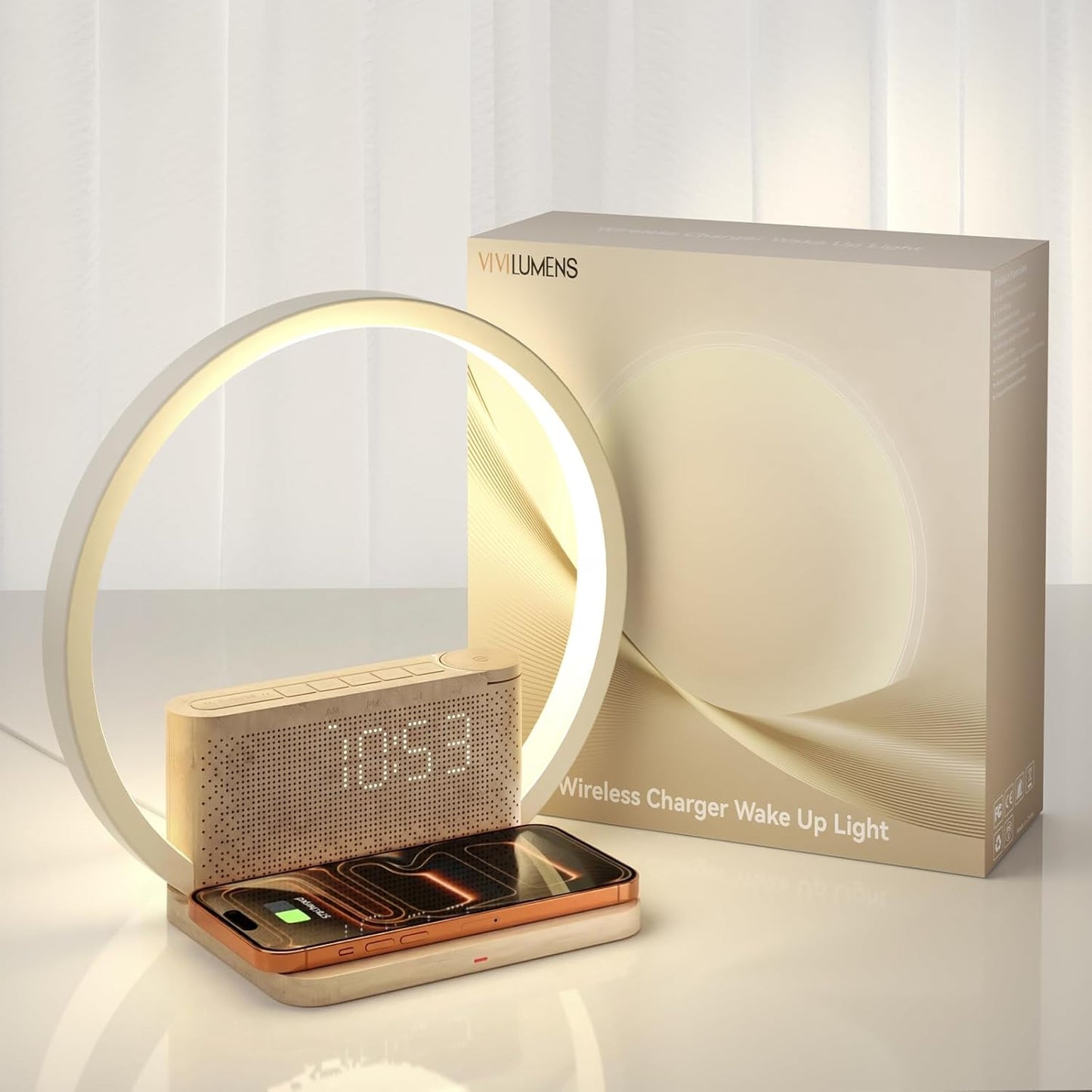 Vivilumens 5-in-1 Sunrise Alarm Clock with Wireless Charger & White Noise