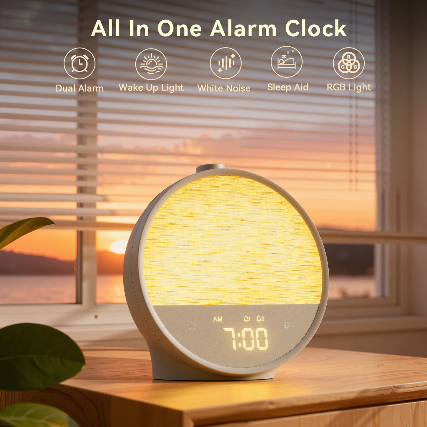 Lattle Sunrise Alarm Clock – Gentle Wake-Up Light, Sound Machine & Dual Alarms, RGB Night Lamp