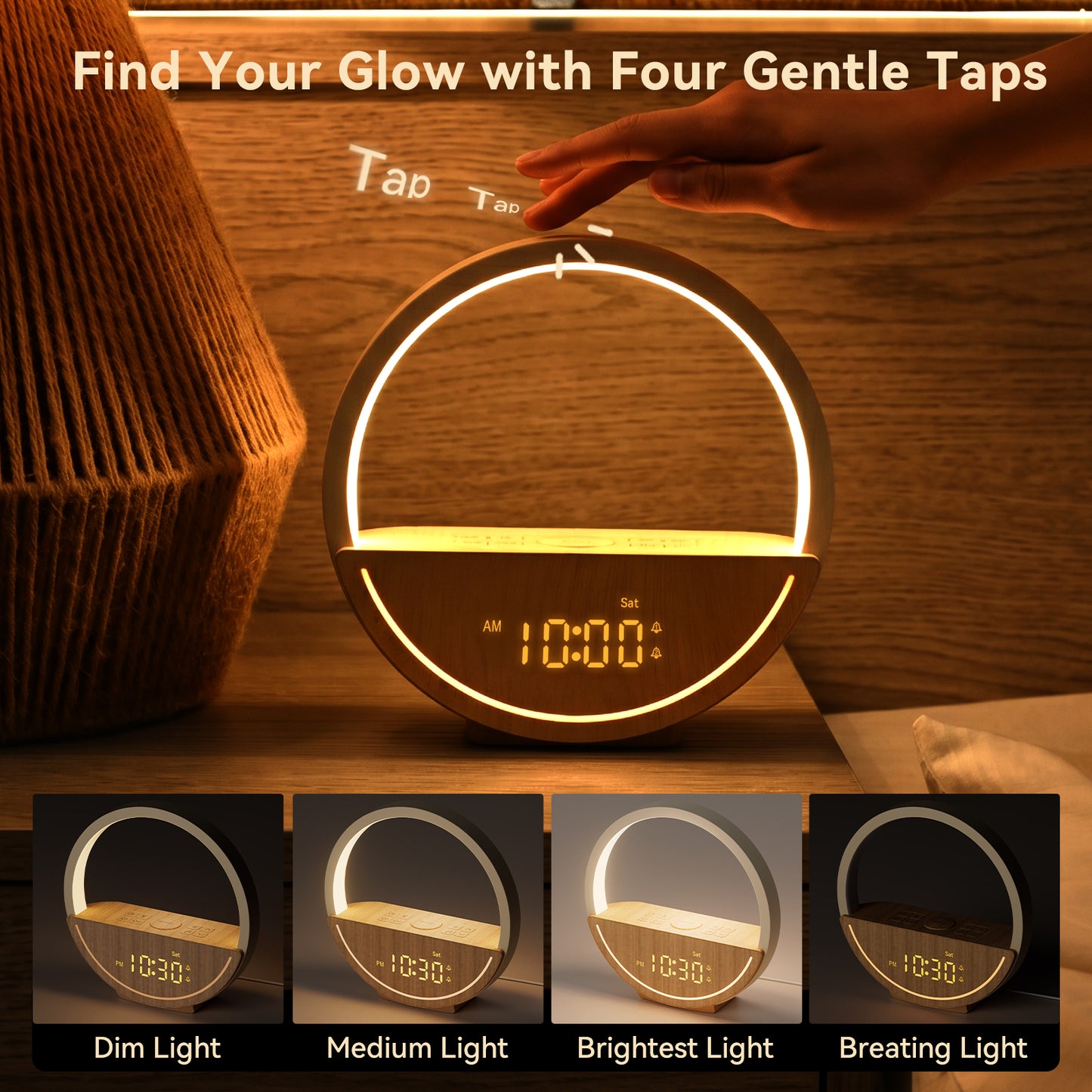 Vivilumens Sunrise Alarm Clock with Sound Machine & Night Light - Light Wood