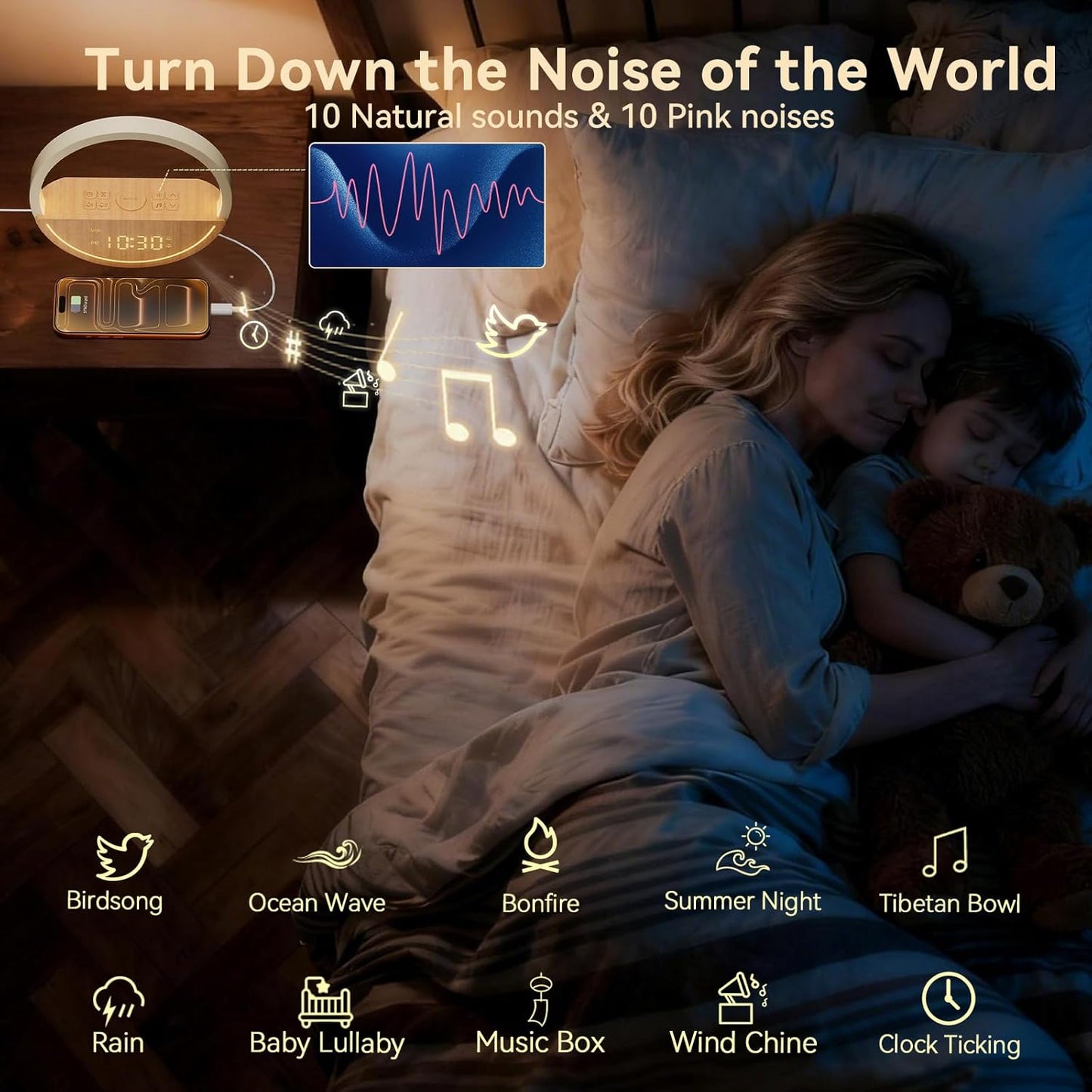 Vivilumens Sunrise Alarm Clock with White Noise, Dual Alarm & Touch Night Light