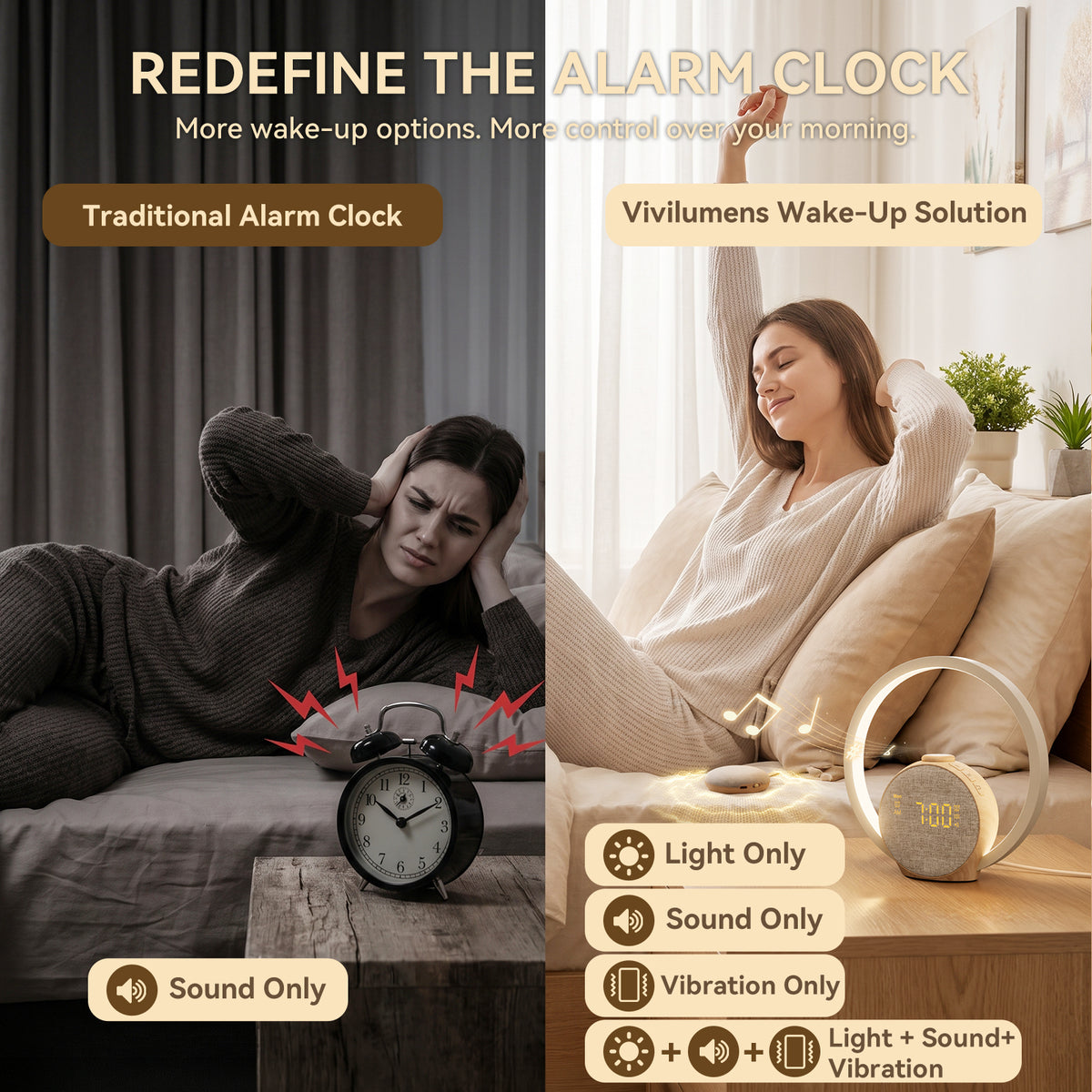 Vivilumens Loud Alarm Clock for Heavy Sleepers with Wireless Bed Shaker