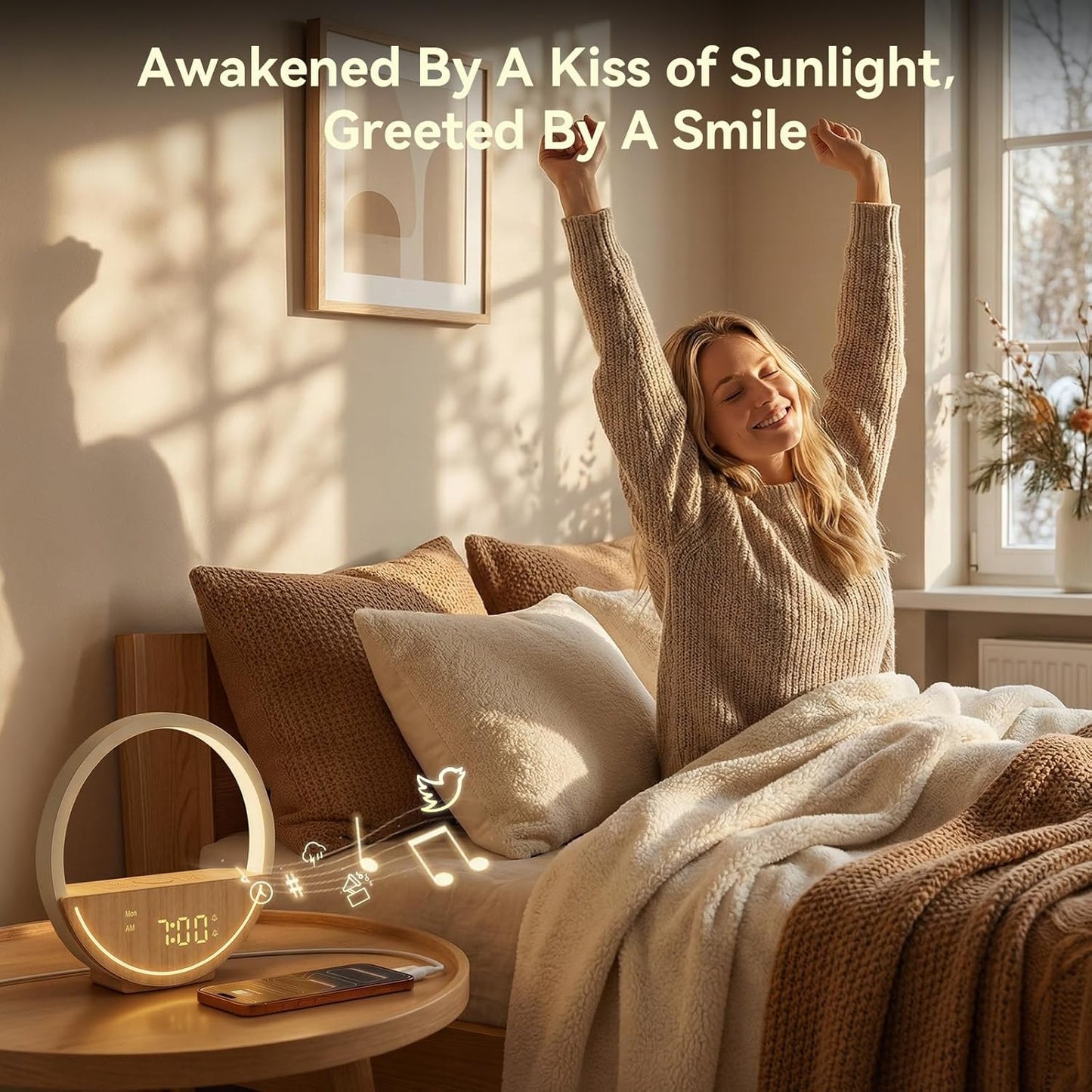 Vivilumens Sunrise Alarm Clock with White Noise, Dual Alarm & Touch Night Light