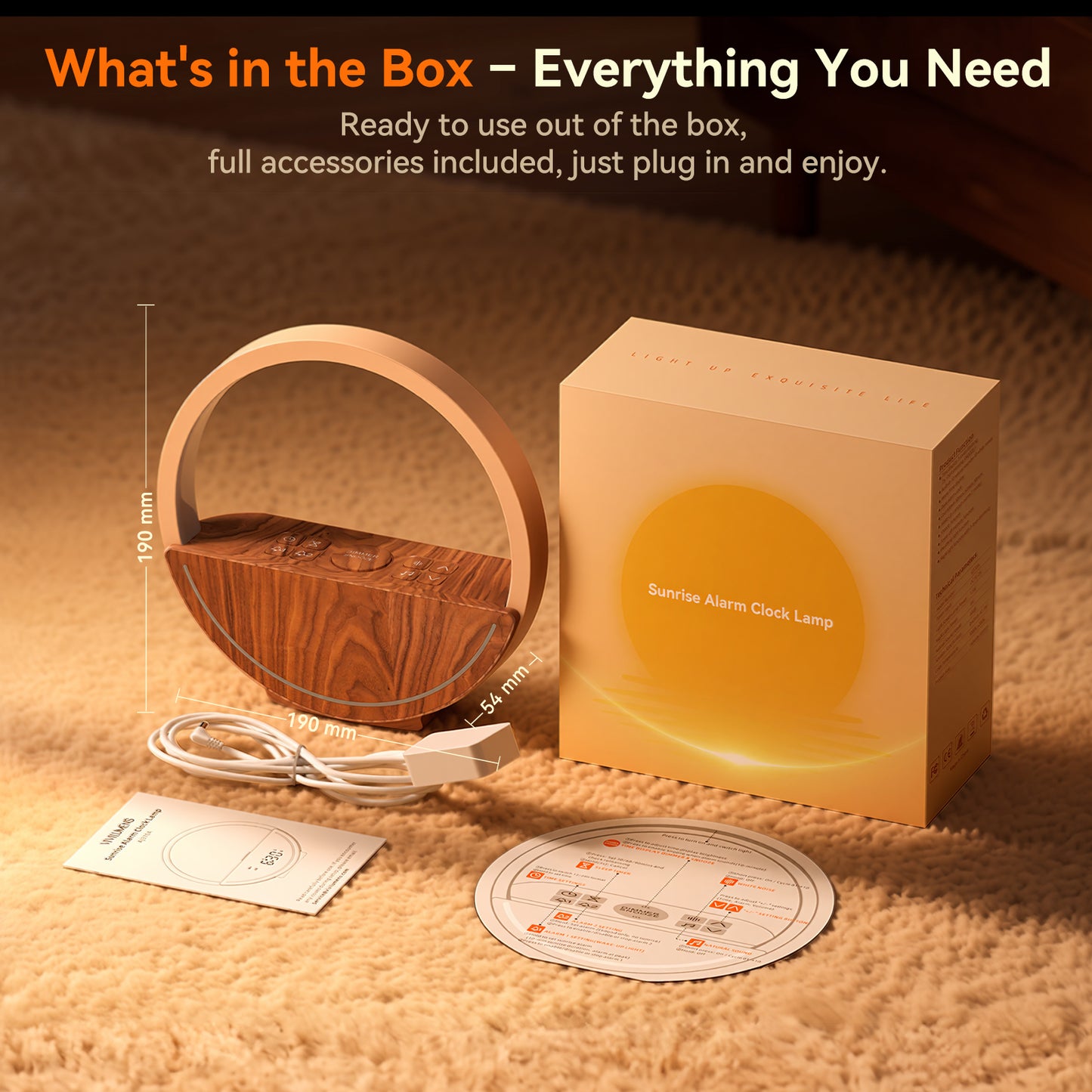 Vivilumens Sunrise Alarm Clock with Sound Machine & Night Light - Dark Wood