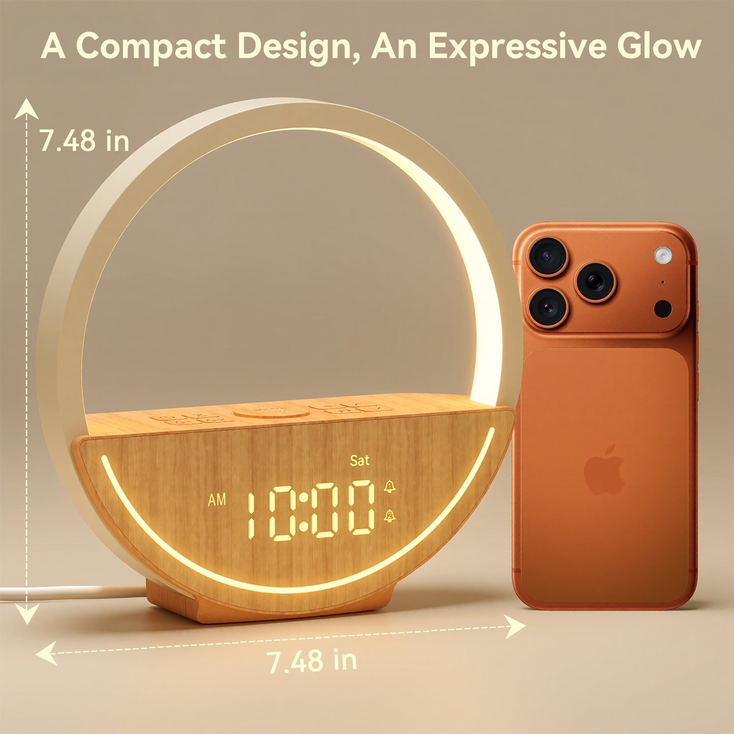 Vivilumens Sunrise Alarm Clock with Sound Machine & Night Light - Light Wood
