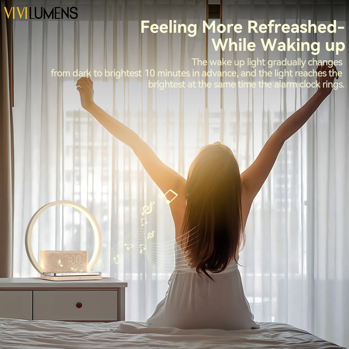 Vivilumens Sunrise Alarm Clock – Wake-Up Light, Wireless Charging & White Noise