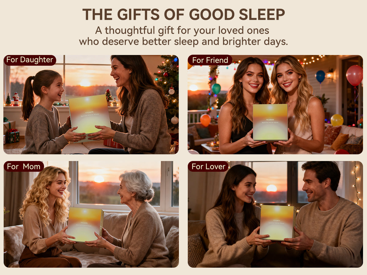 Wood Grain Sunrise Alarm Clock – Gentle Wake-Up Light, Sound Machine & Dual Alarms, RGB Night Lamp