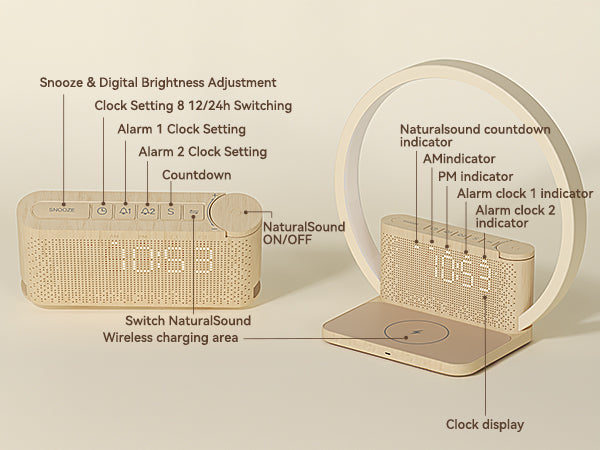 Vivilumens 5-in-1 Sunrise Alarm Clock with Wireless Charger & White Noise