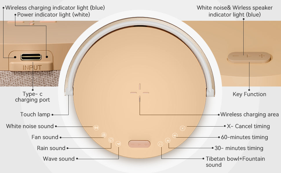 Vivilumens 6-in-1 Bedside Lamp – Wireless Charger, Speaker & Night Light (Pink)