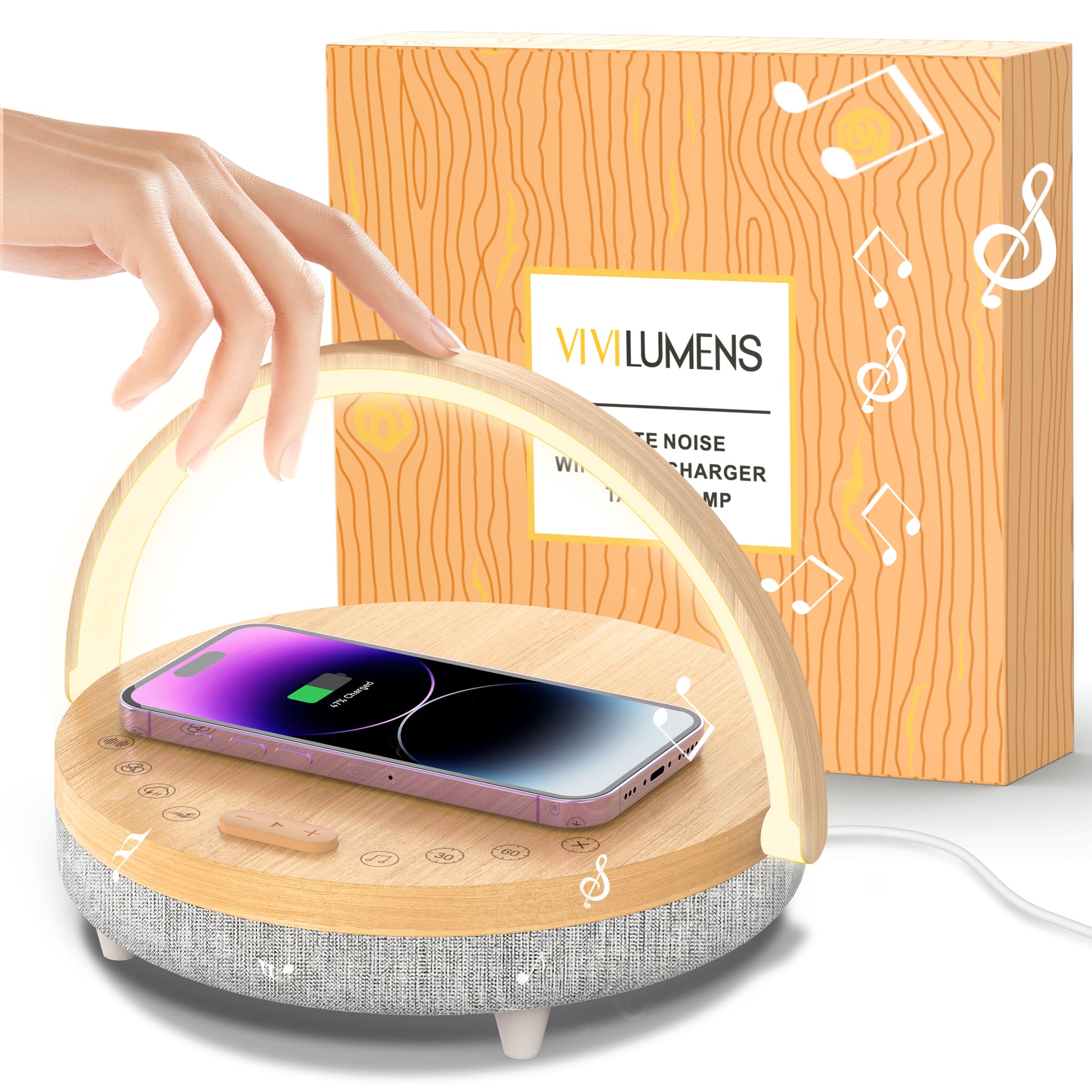 LED Night Light EZVALO Music Bedside Lamp with Wireless Charger Touch Lamp  Portable Bluetooth Speaker with Phone Holder