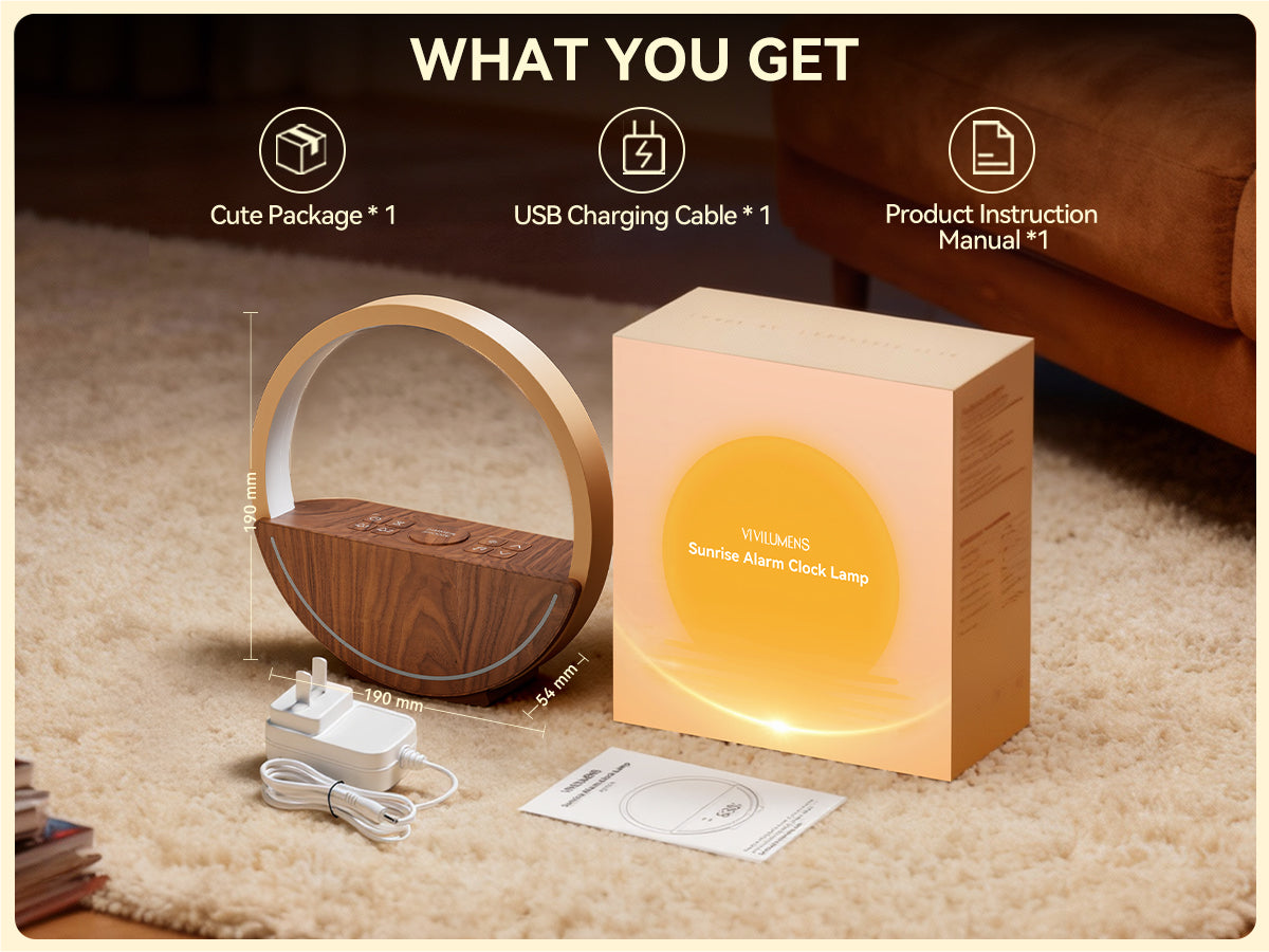 Vivilumens Sunrise Alarm Clock with Sound Machine & Night Light - Dark Wood