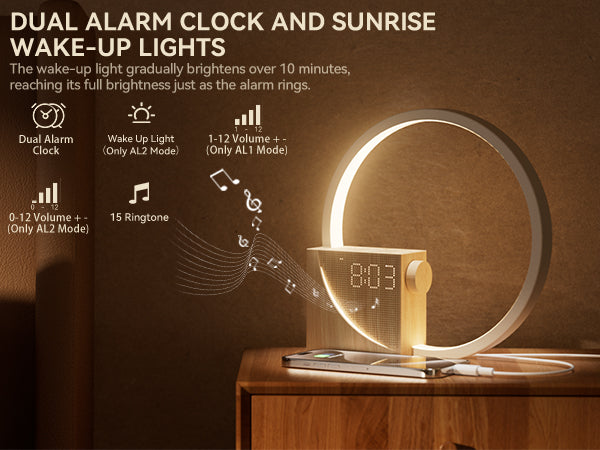Vivilumens Sunrise Alarm Clock with Wake-Up Light & White Noise Night Light