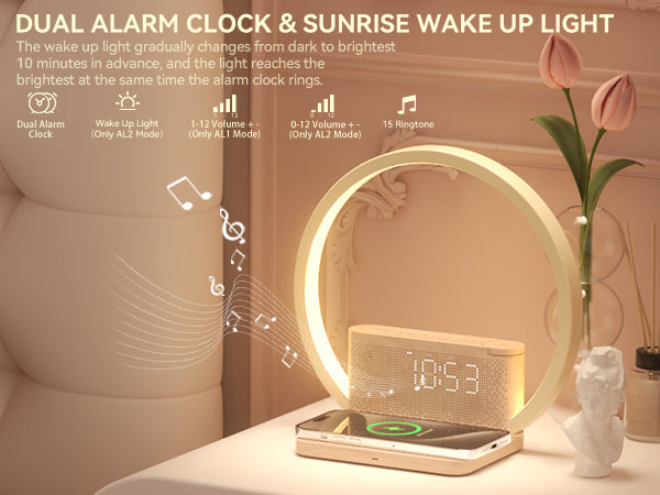 Vivilumens 5-in-1 Sunrise Alarm Clock with Wireless Charger & White Noise