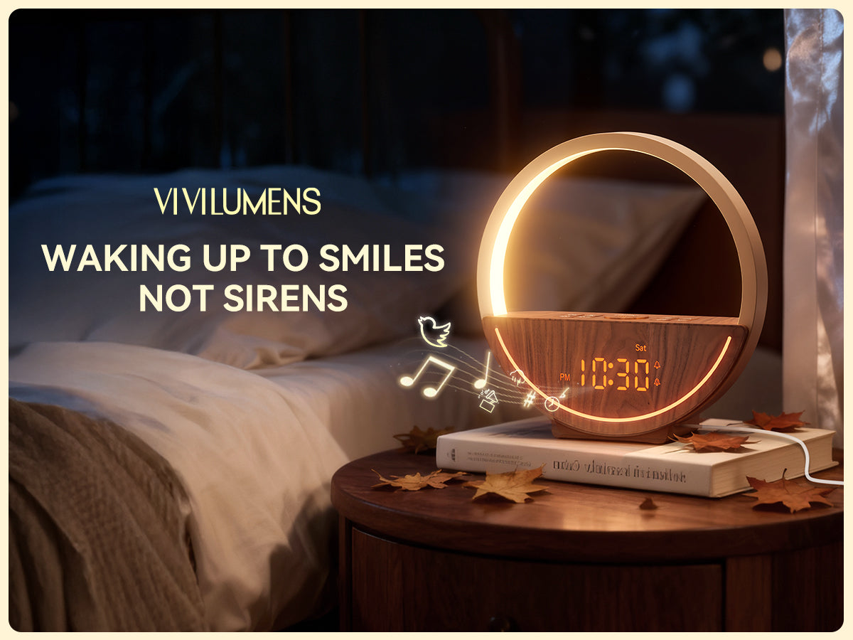 Vivilumens Sunrise Alarm Clock with Sound Machine & Night Light - Dark Wood