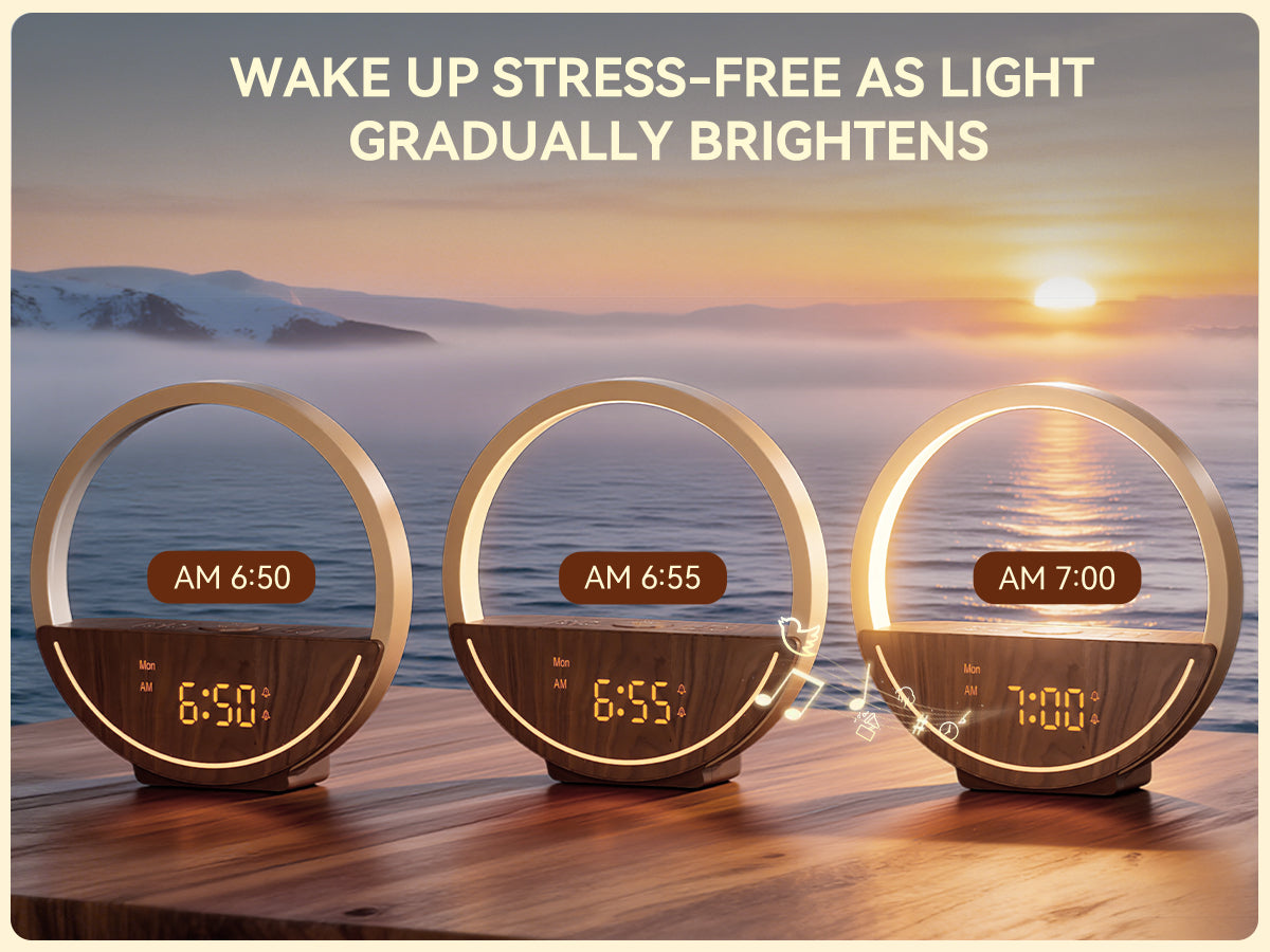 Vivilumens Sunrise Alarm Clock with Sound Machine & Night Light - Dark Wood