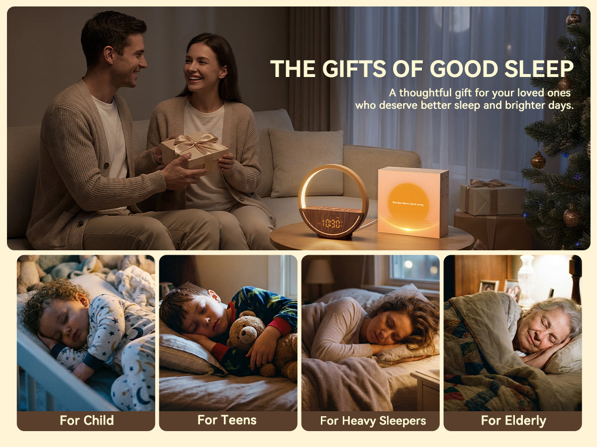 Vivilumens Sunrise Alarm Clock with Sound Machine & Night Light - Dark Wood