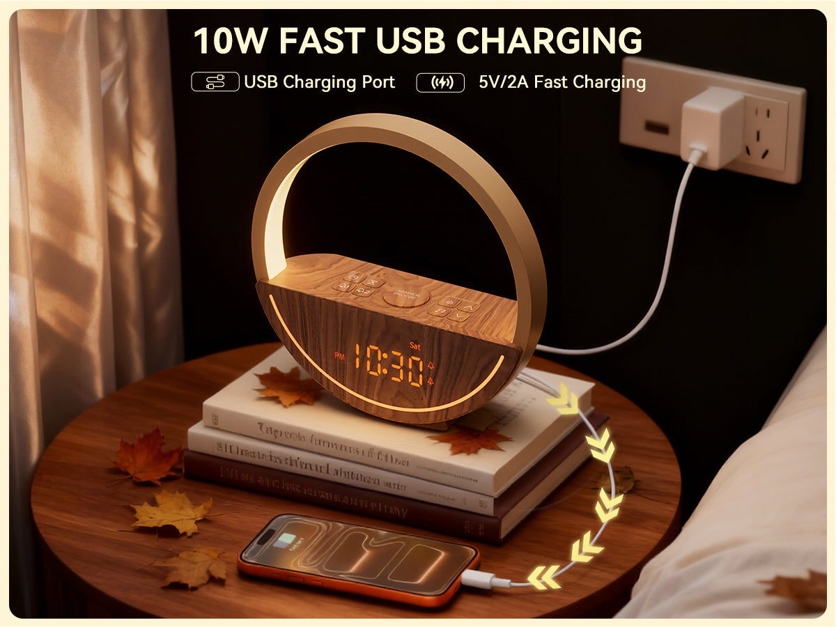 Vivilumens Sunrise Alarm Clock with Sound Machine & Night Light - Dark Wood